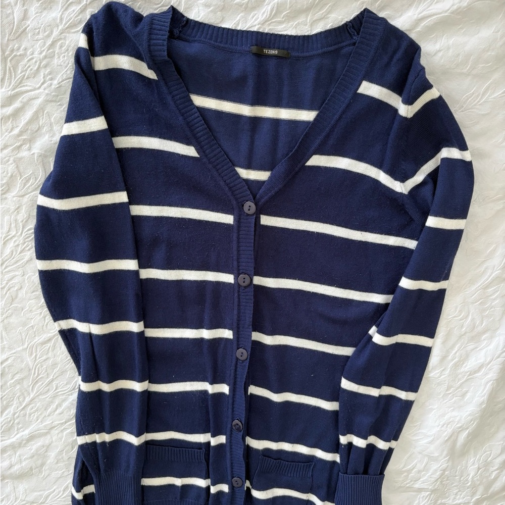 Classic Navy and White Striped Cardigan